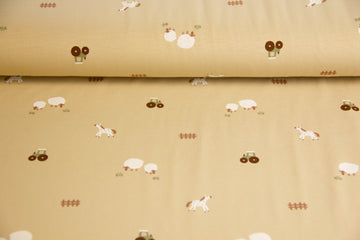 Restmenge 95 cm Jersey Bauernhof, beige, braun